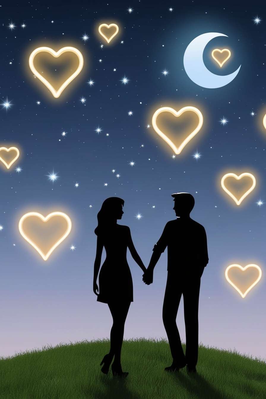 romantic love background with moonlight and stars