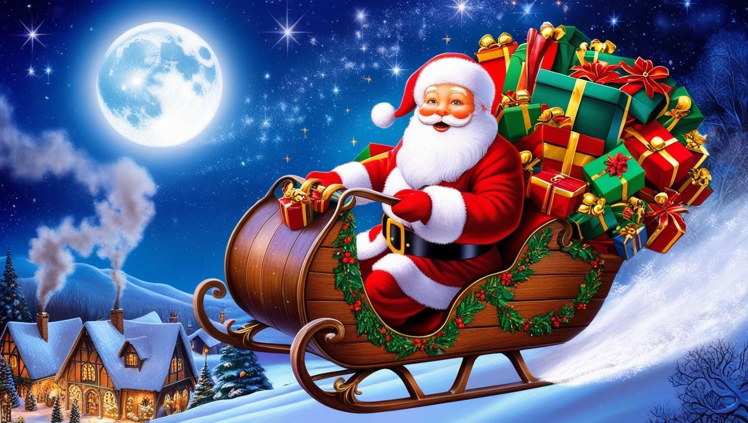 santa claus background images with gift bags and snow