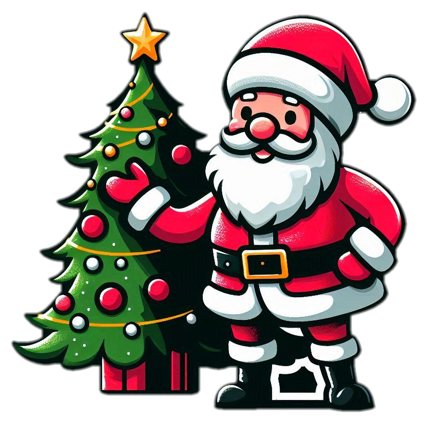 santa claus png with christmas tree