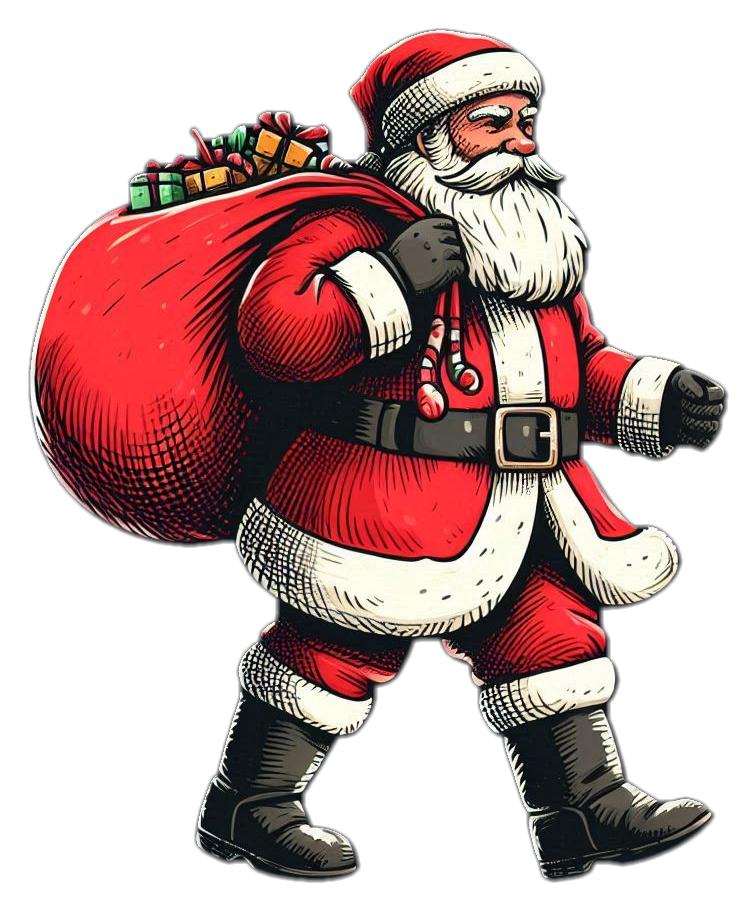 santa claus png with gift bag