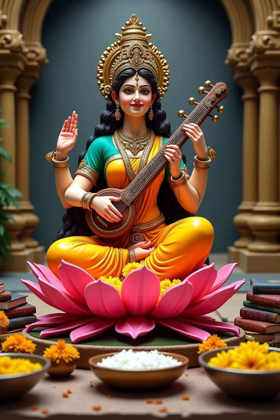 saraswati puja wallpapers with goddess saraswati blessing