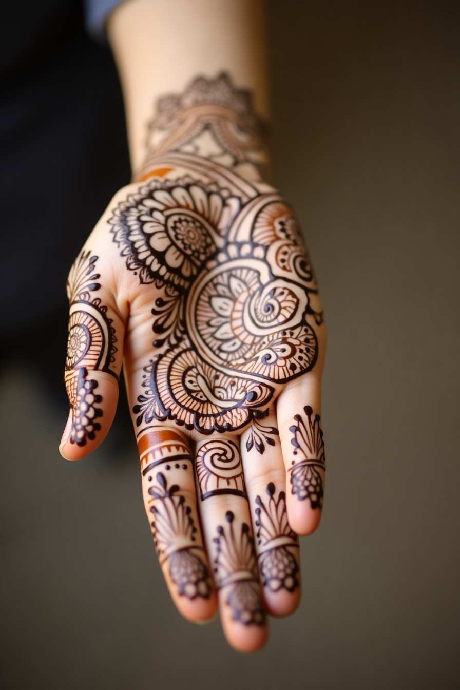 Simple mehndi design with dots and lines