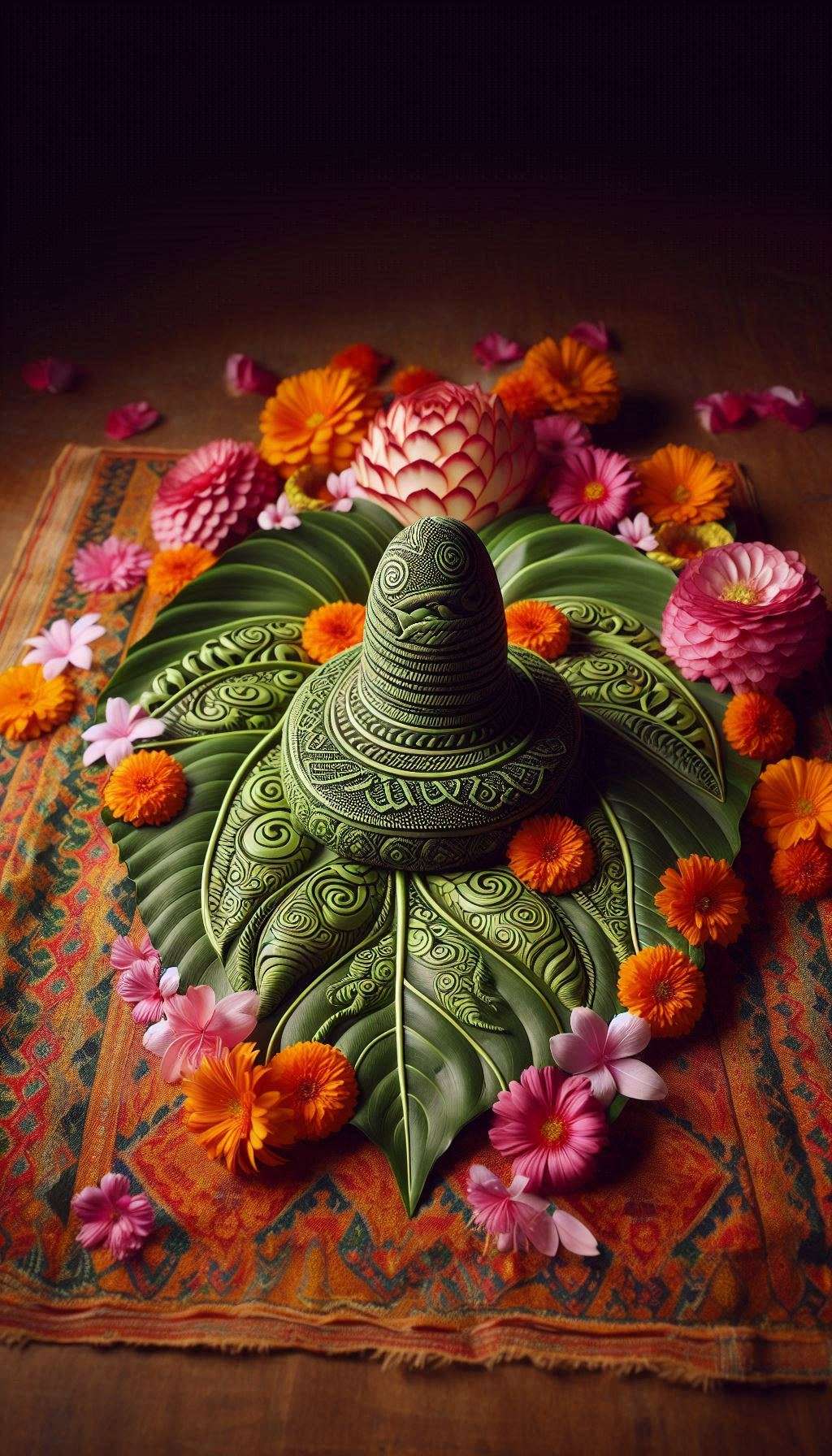 spiritual shivling craft with peepal leaves