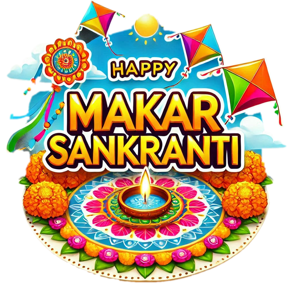 stylish happy makar sankranti greeting cards in png with english