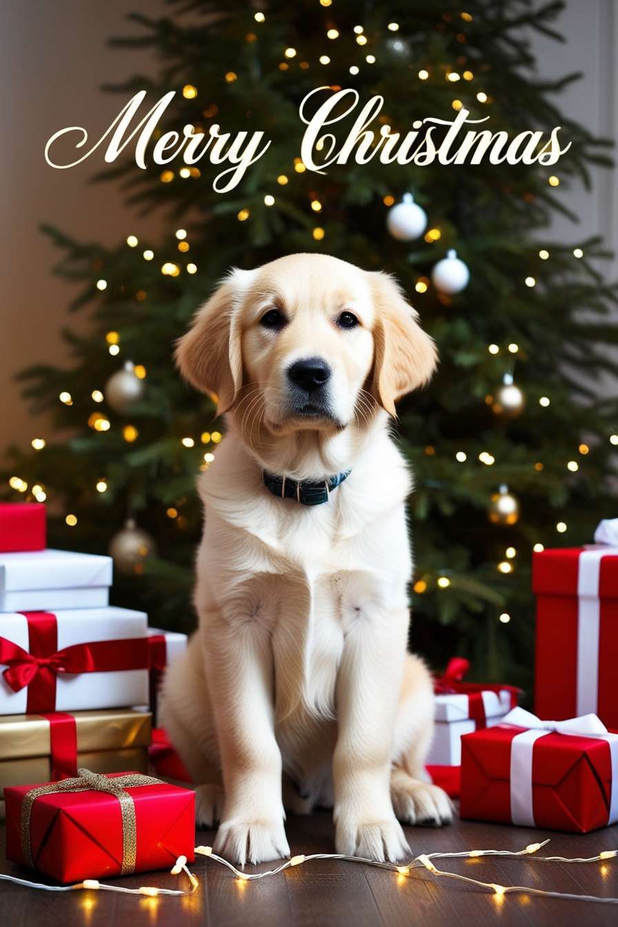 stylish merry christmas dog image for cards