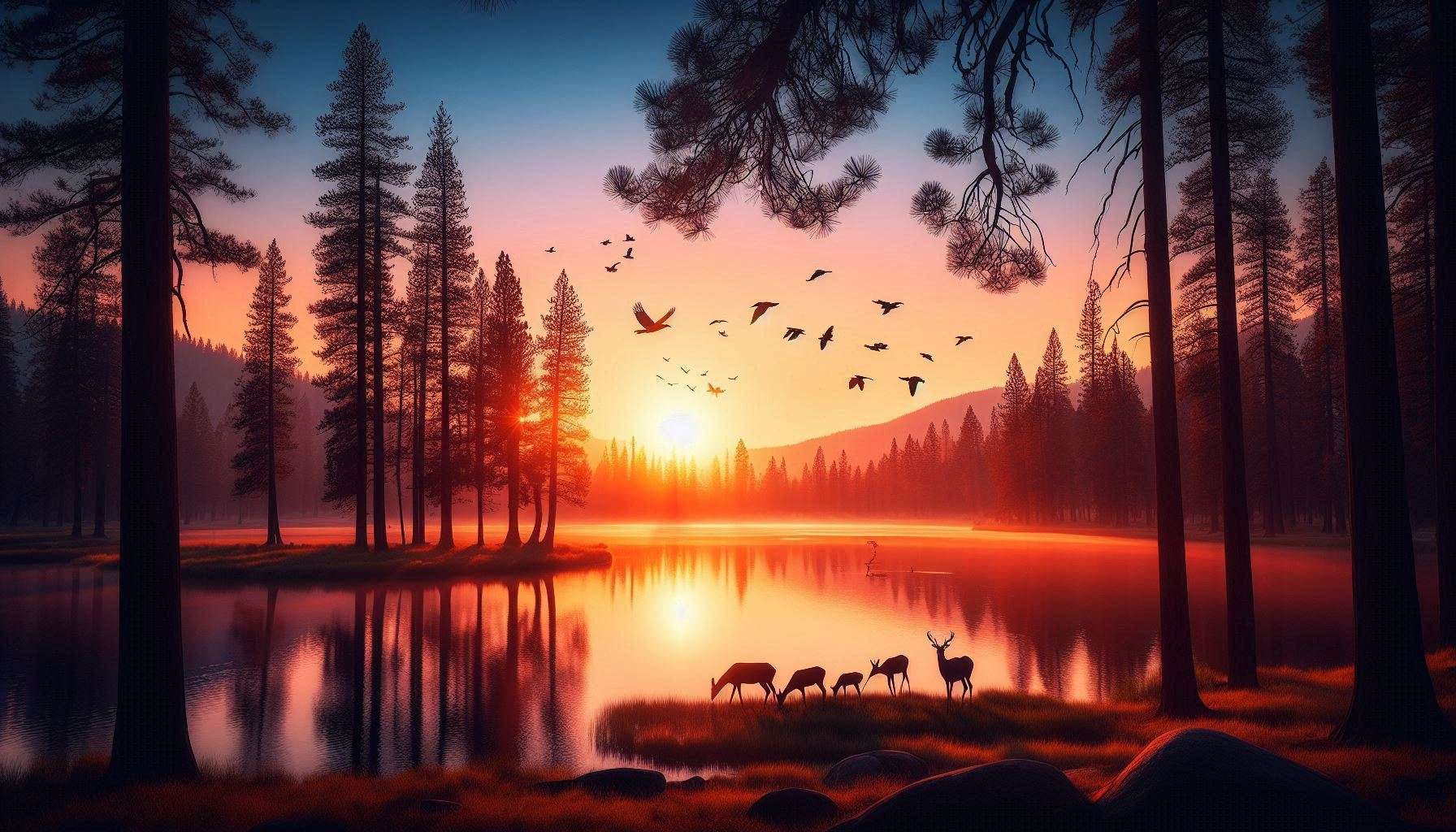 sunset nature wallpaper with silhouettes