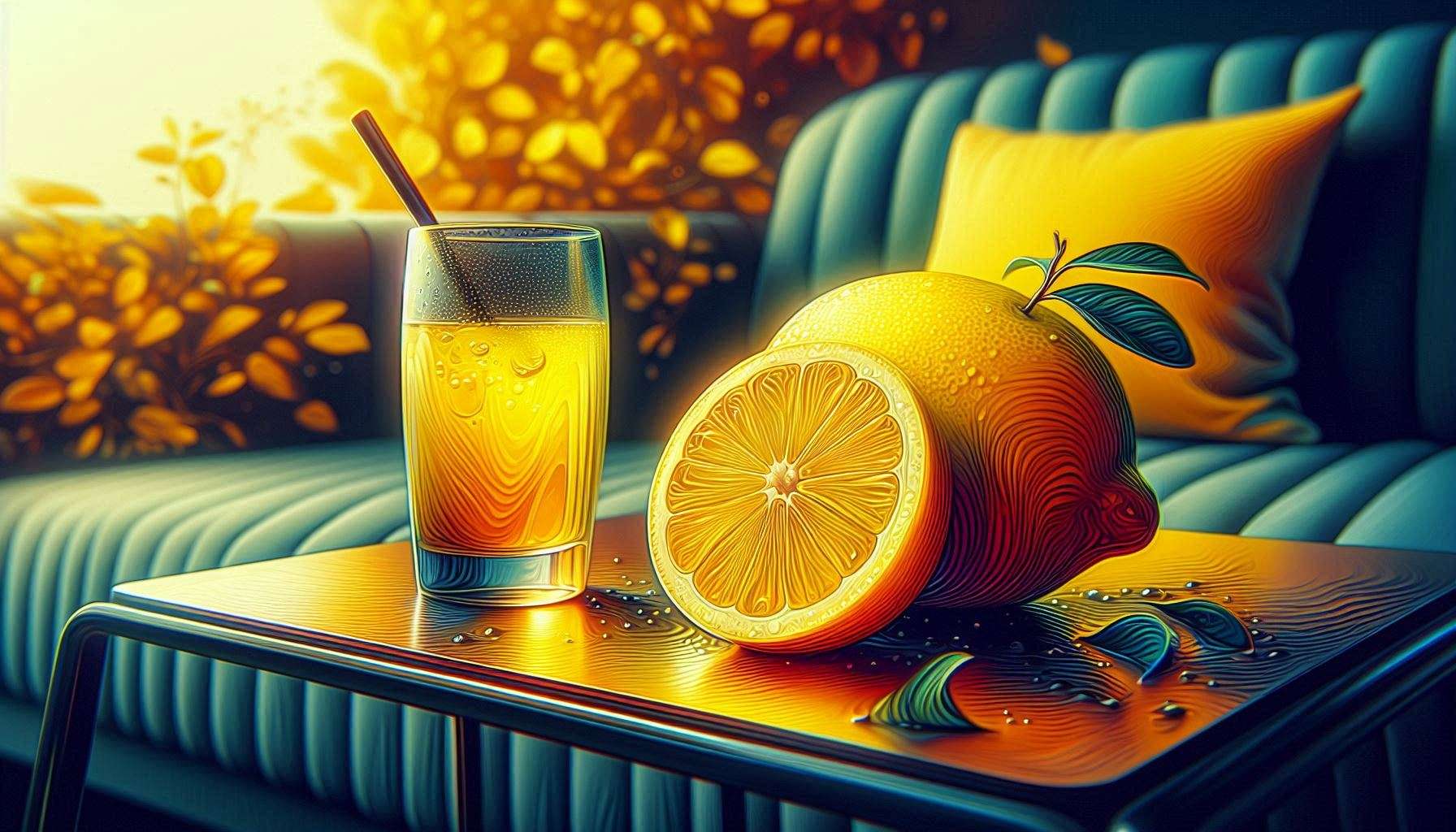 surreal lemon art with colorful autumn scenery and fresh juice