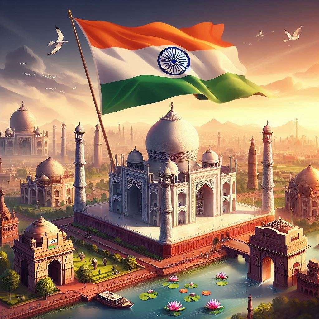 taj mahal with indian flag hd image