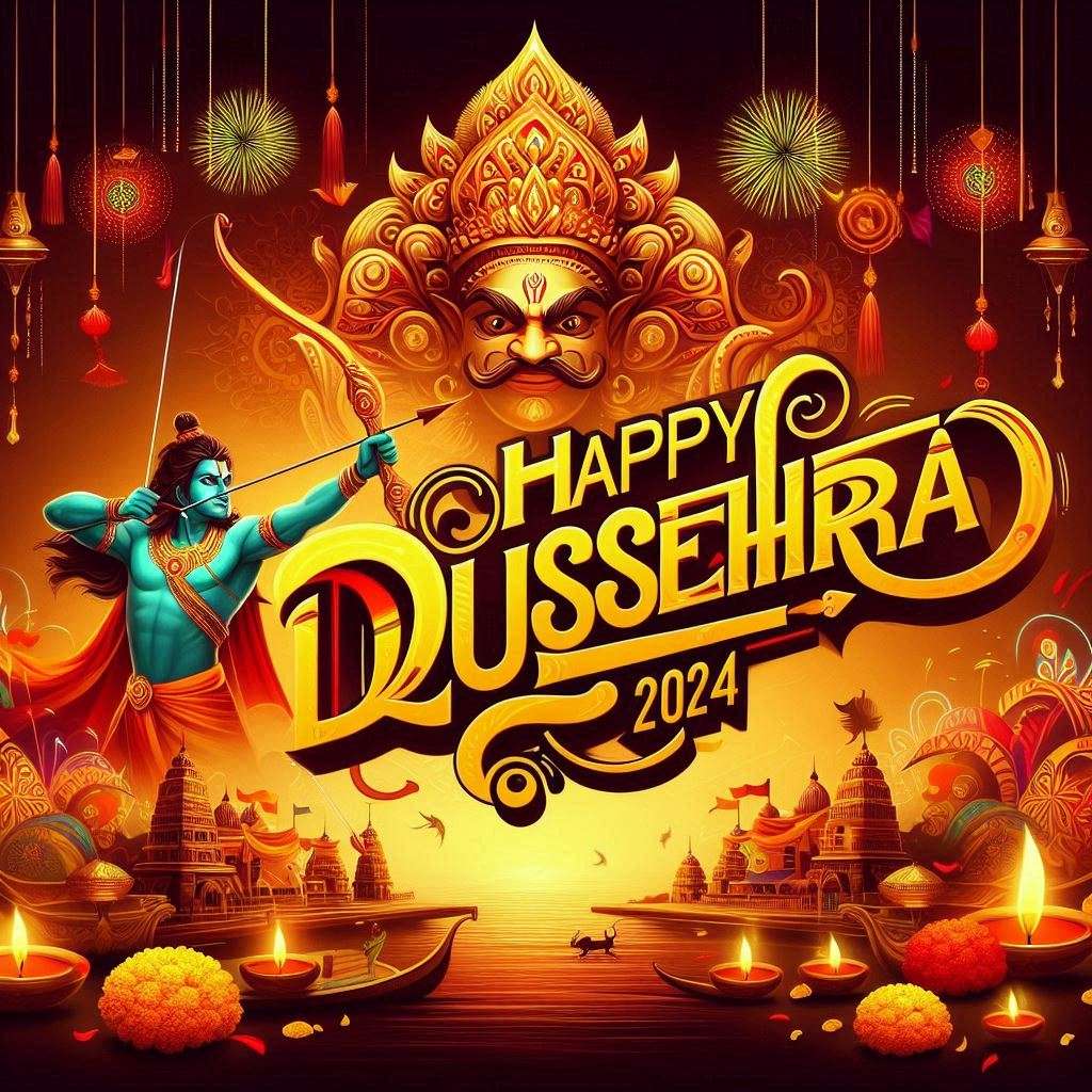 traditional happy dussehra wishes image with festive colors