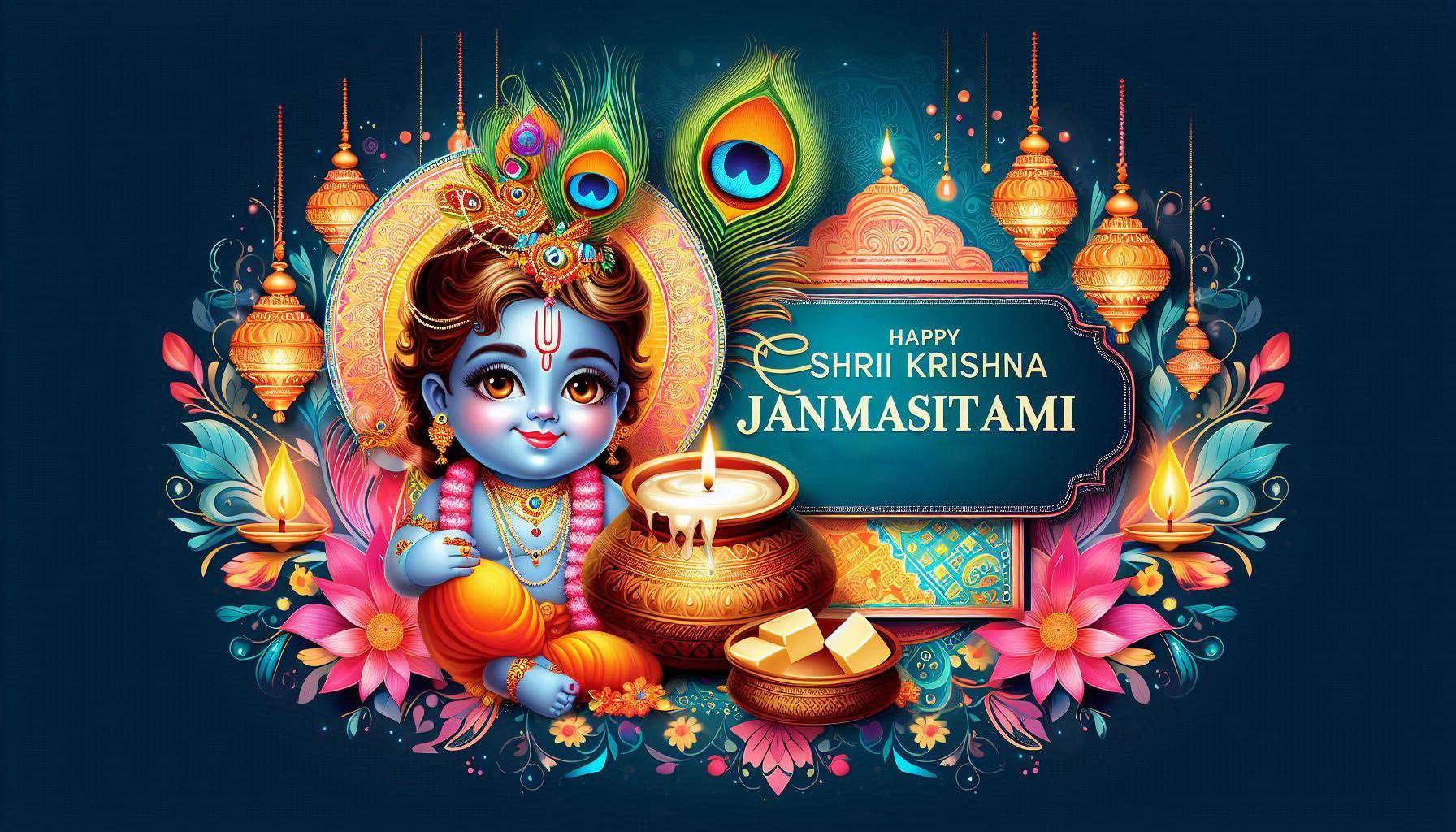 traditional happy krishna janmashtami wishes with indian motifs