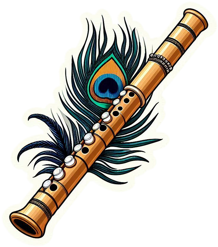 traditional indian flute with peacock feather design