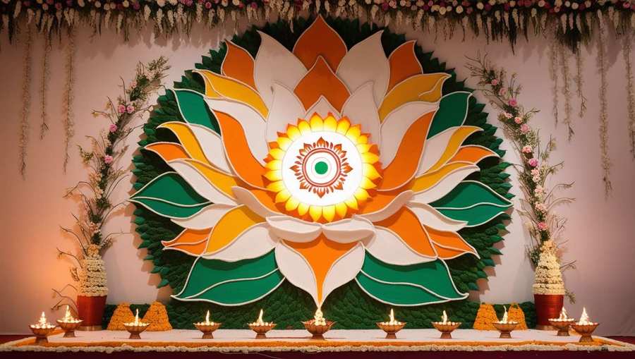 traditional republic day rangoli with flowers