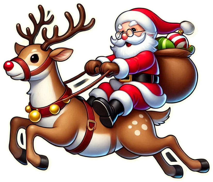 transparent cartoon santa claus riding reindeer png