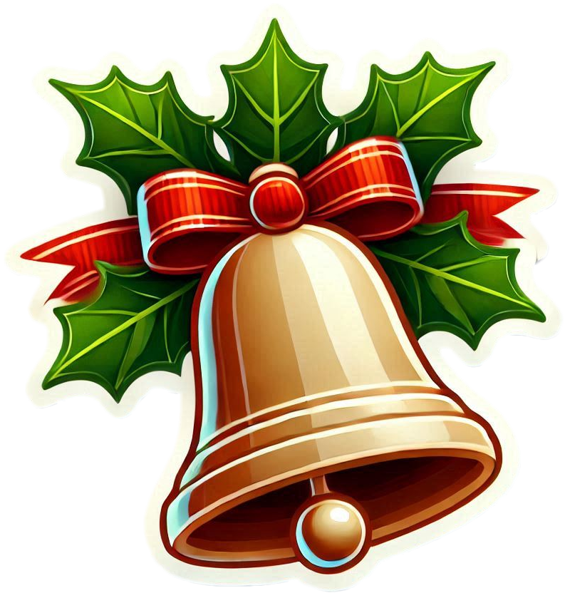 transparent christmas bell png with holly leaves