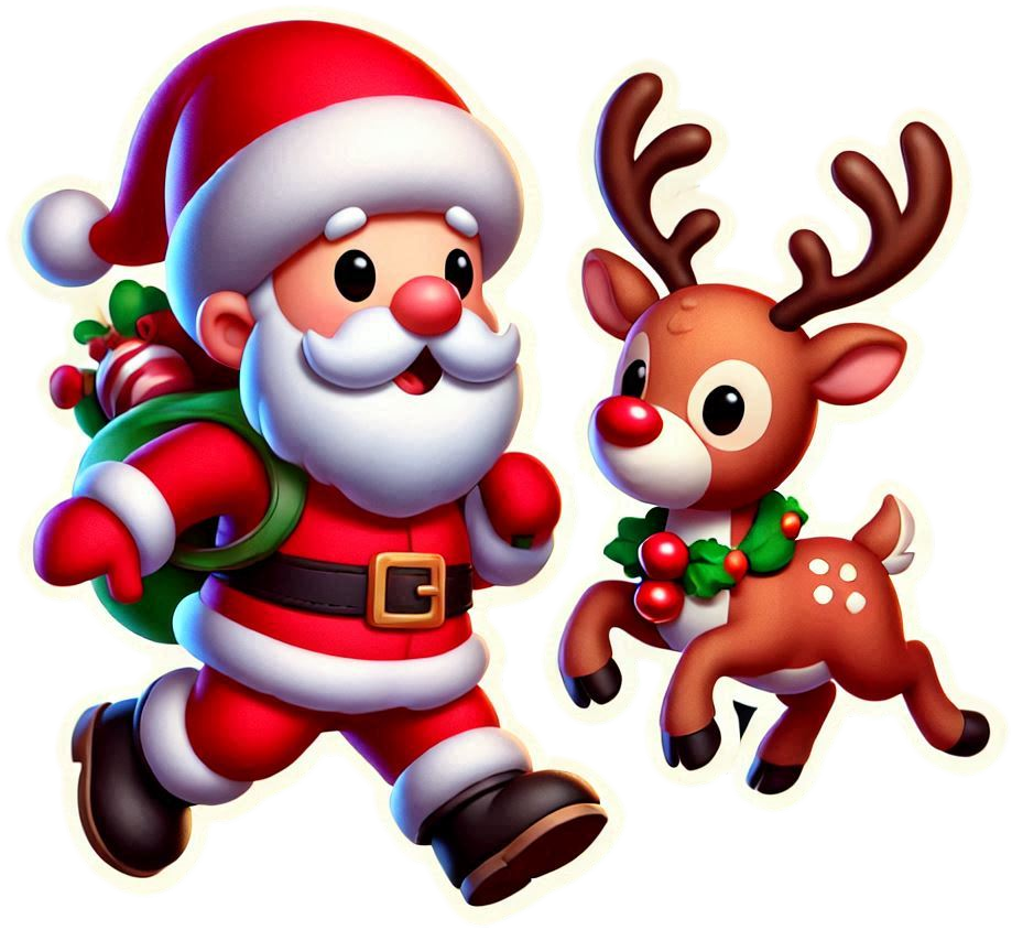 transparent merry christmas santa claus and reindeer png