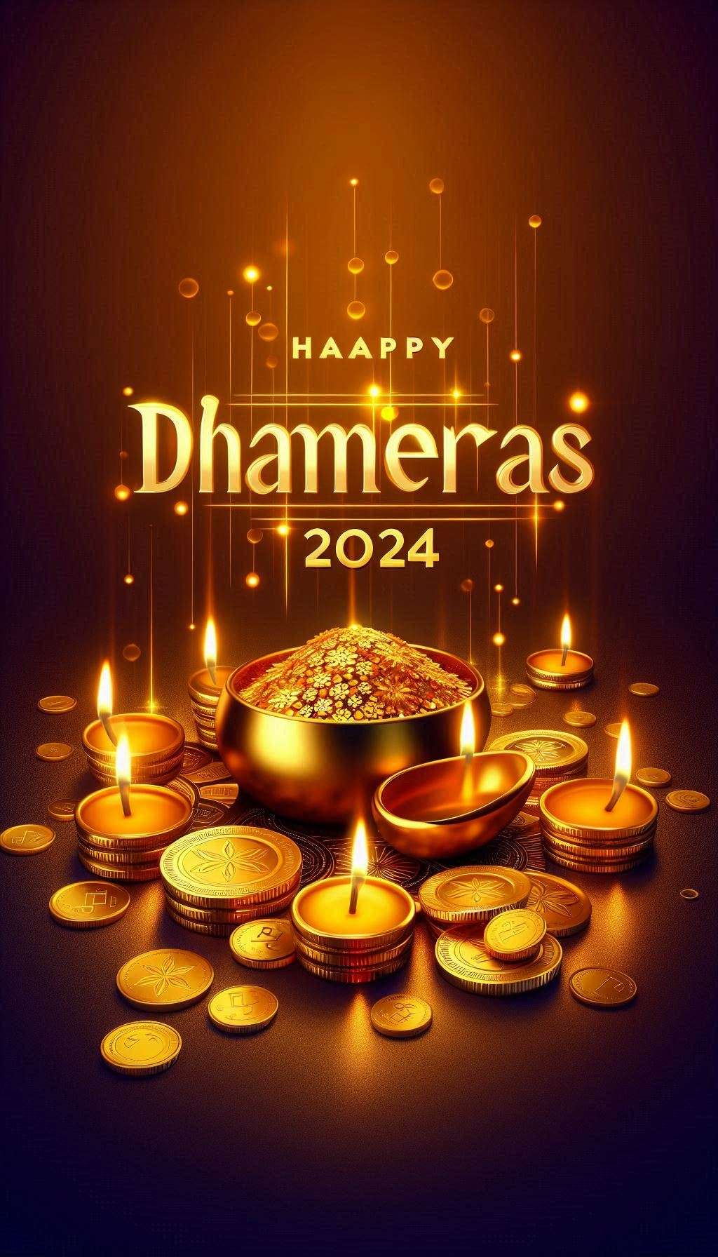 Download Free unique happy dhanteras wishes 2024 with jar and coin designs for websites, slideshows, and designs | royalty-free and unlimited use.