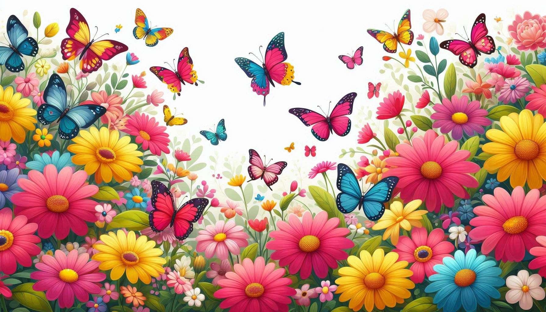 vibrant butterfly garden with colorful flowers and fluttering butterflies