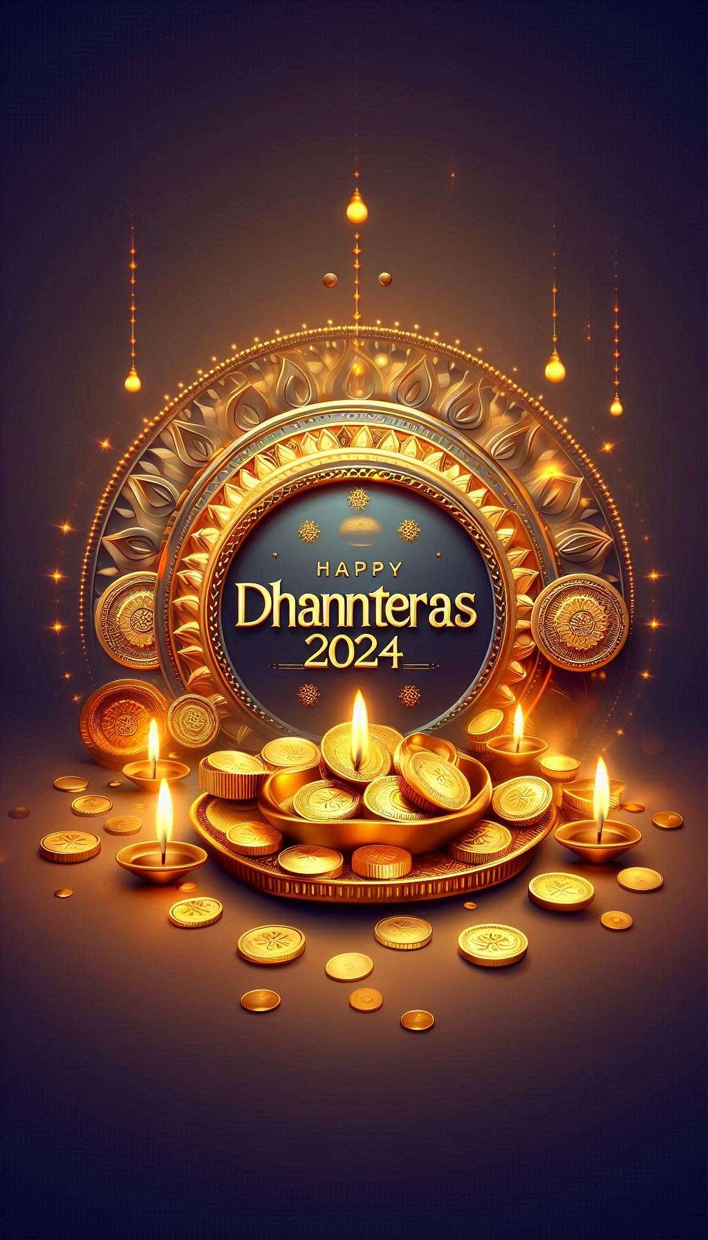 Download Free vibrant happy dhanteras wishes 2024 with indian art for websites, slideshows, and designs | royalty-free and unlimited use.