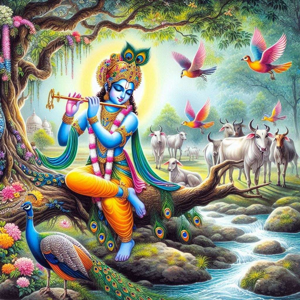 watercolor painting of lord krishna