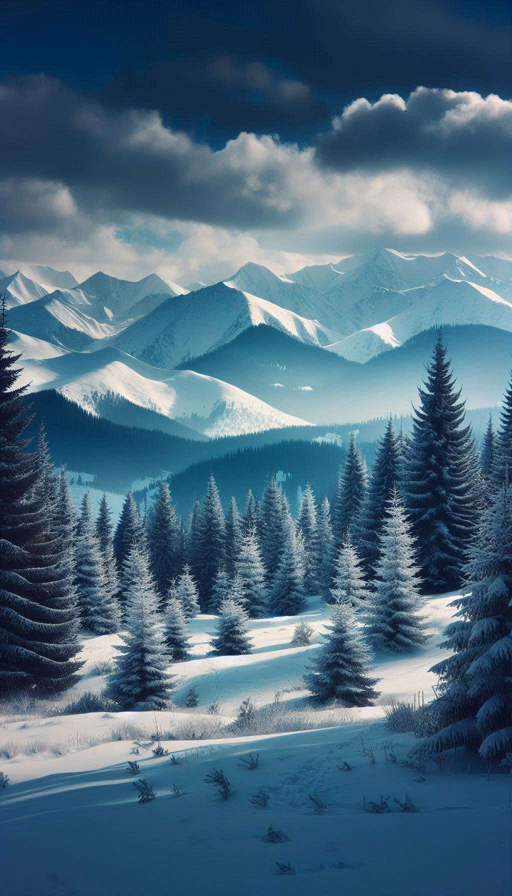 Download Free winter hd nature background with snow and pine trees for websites, slideshows, and designs | royalty-free and unlimited use.