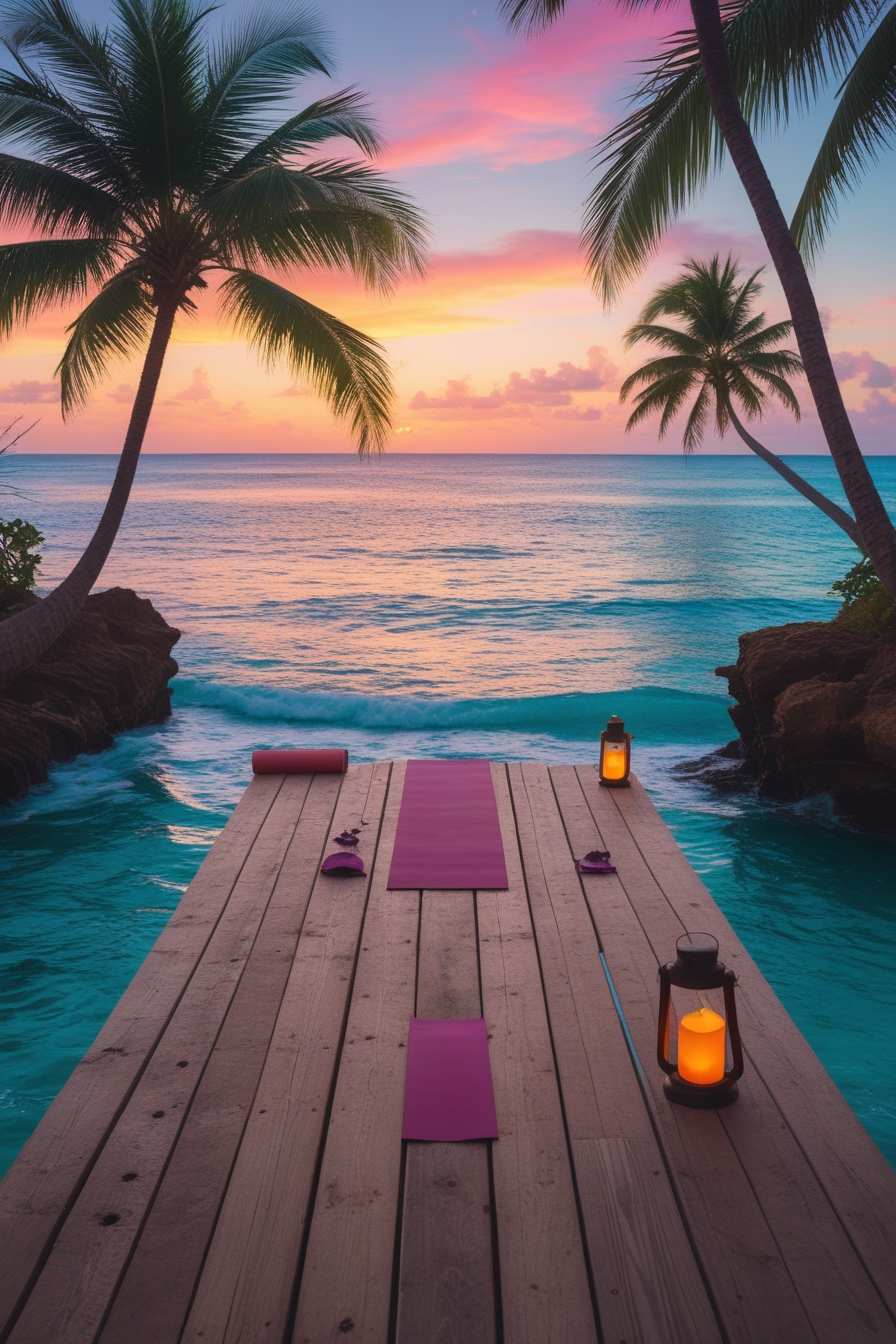 Yoga Background with a Peaceful Beach View