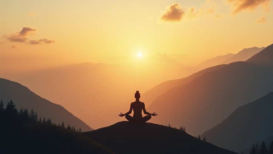 Yoga Background with Silhouette of a Yogi