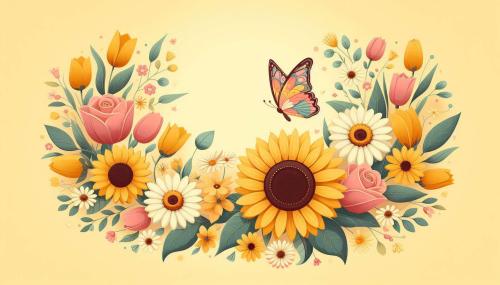 aesthetic light yellow background with flower and butterfly