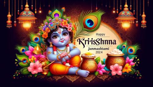 beautiful krishna janmashtami 2024 wishes with baby krishna pictures