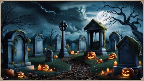 haunted graveyard halloween background for social media