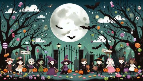 whimsical halloween background with magical creatures