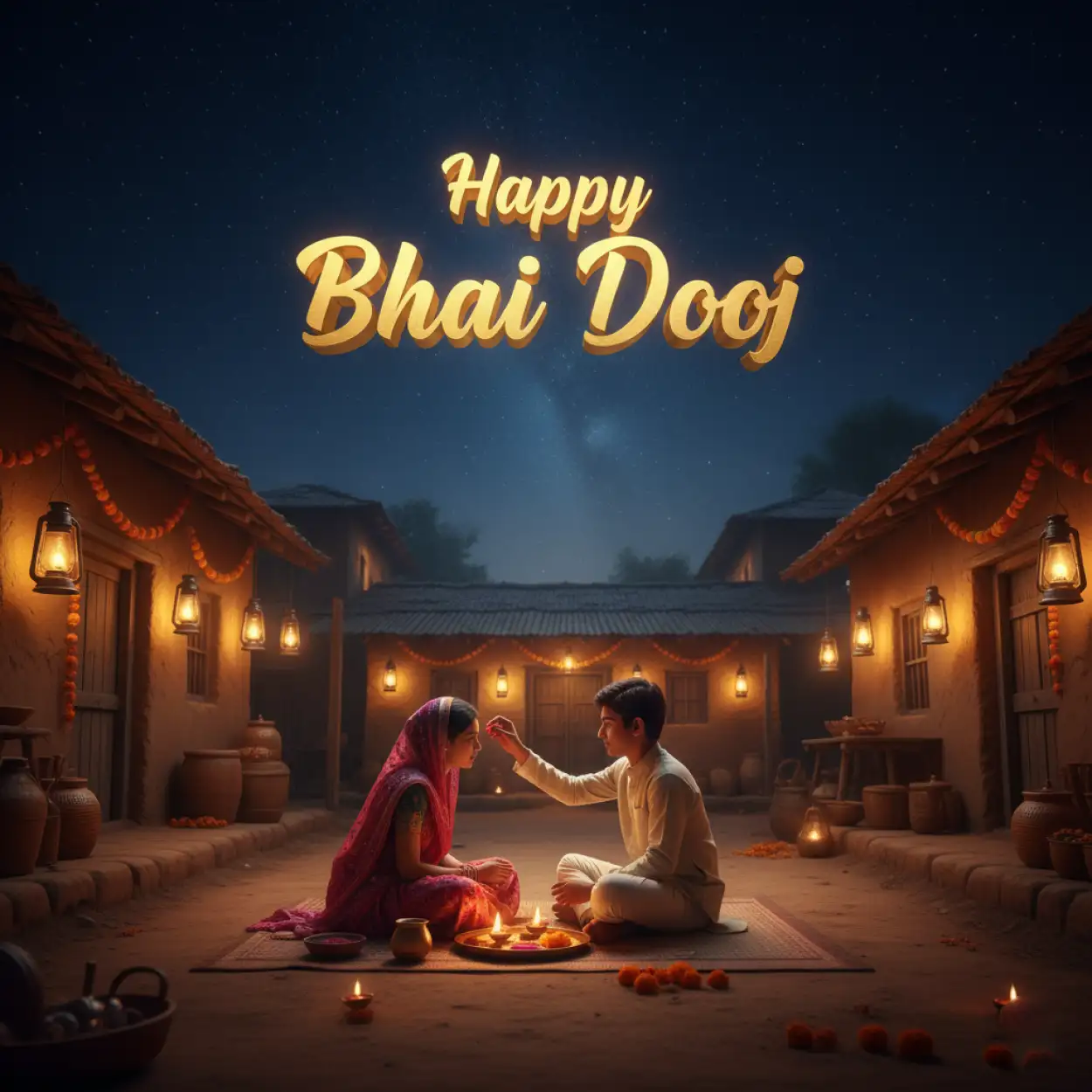 3D happy bhai dooj images with brother sister theme