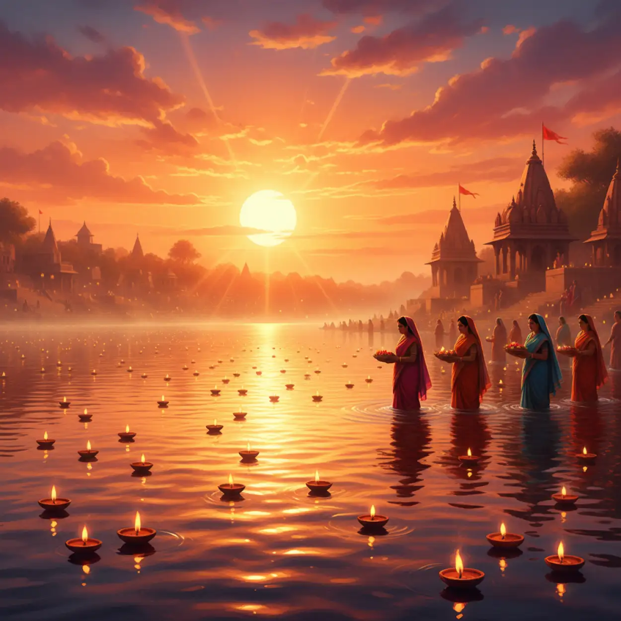 Free Download 3d Realistic Chhath Puja Background With Reflections - High Quality Chhath Puja Background Background