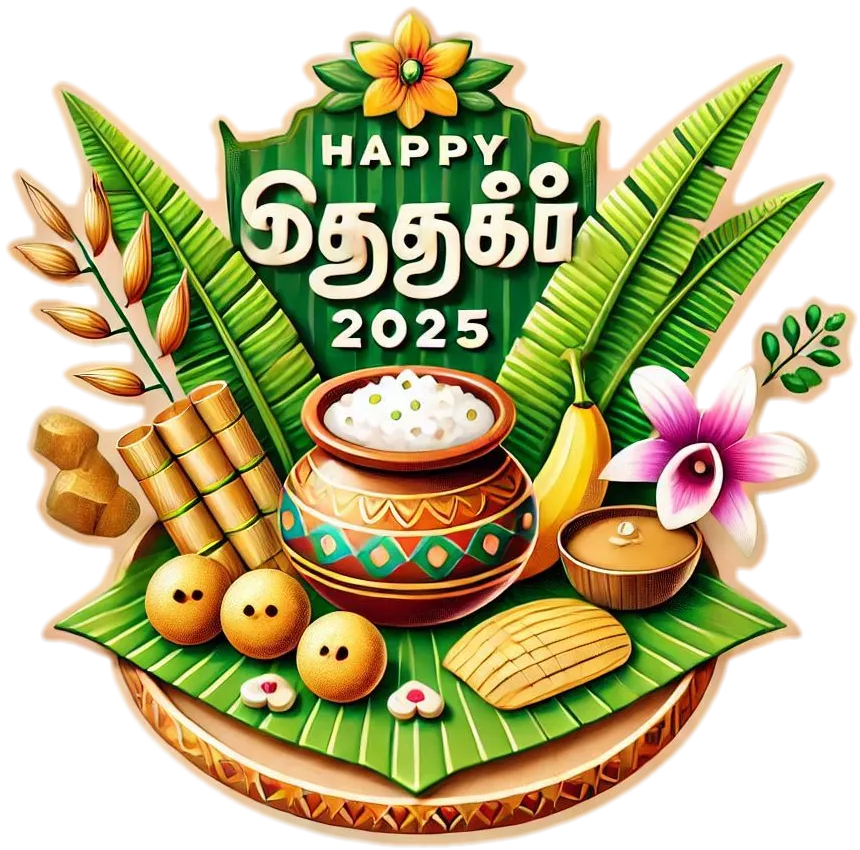 3d tamil text happy pongal 2025 png