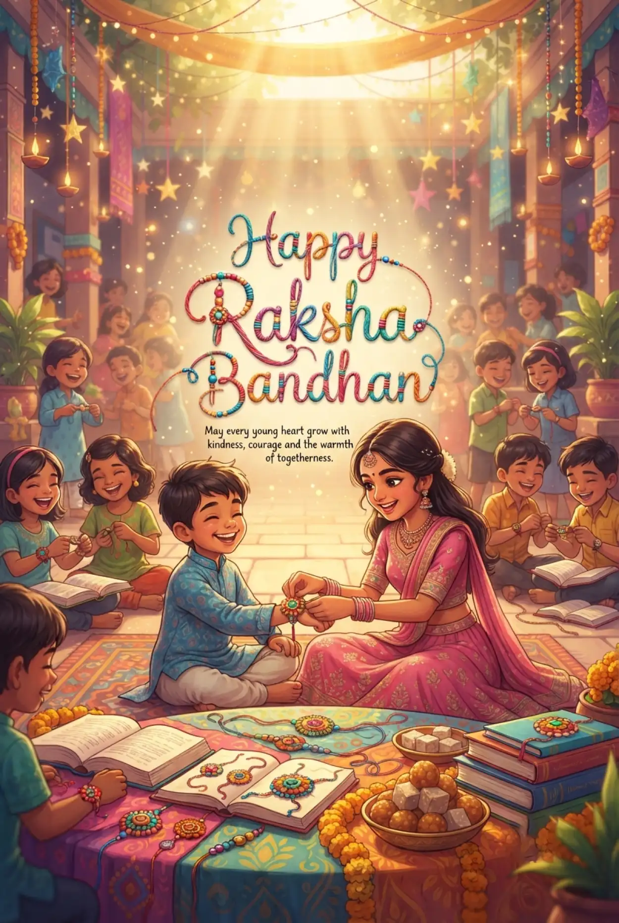 Free Download Adorable Raksha Bandhan Messages For Kids - High Quality Happy Raksha Bandhan Wishes For Children Image