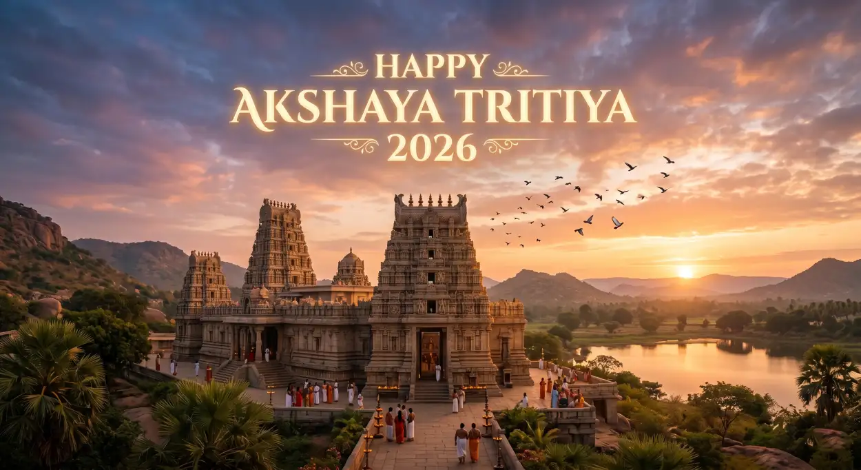 Free Download Akshaya Tritiya 2026 Wishes Temple Background - High Quality Akshaya Tritiya 2026 Wishes Background Image