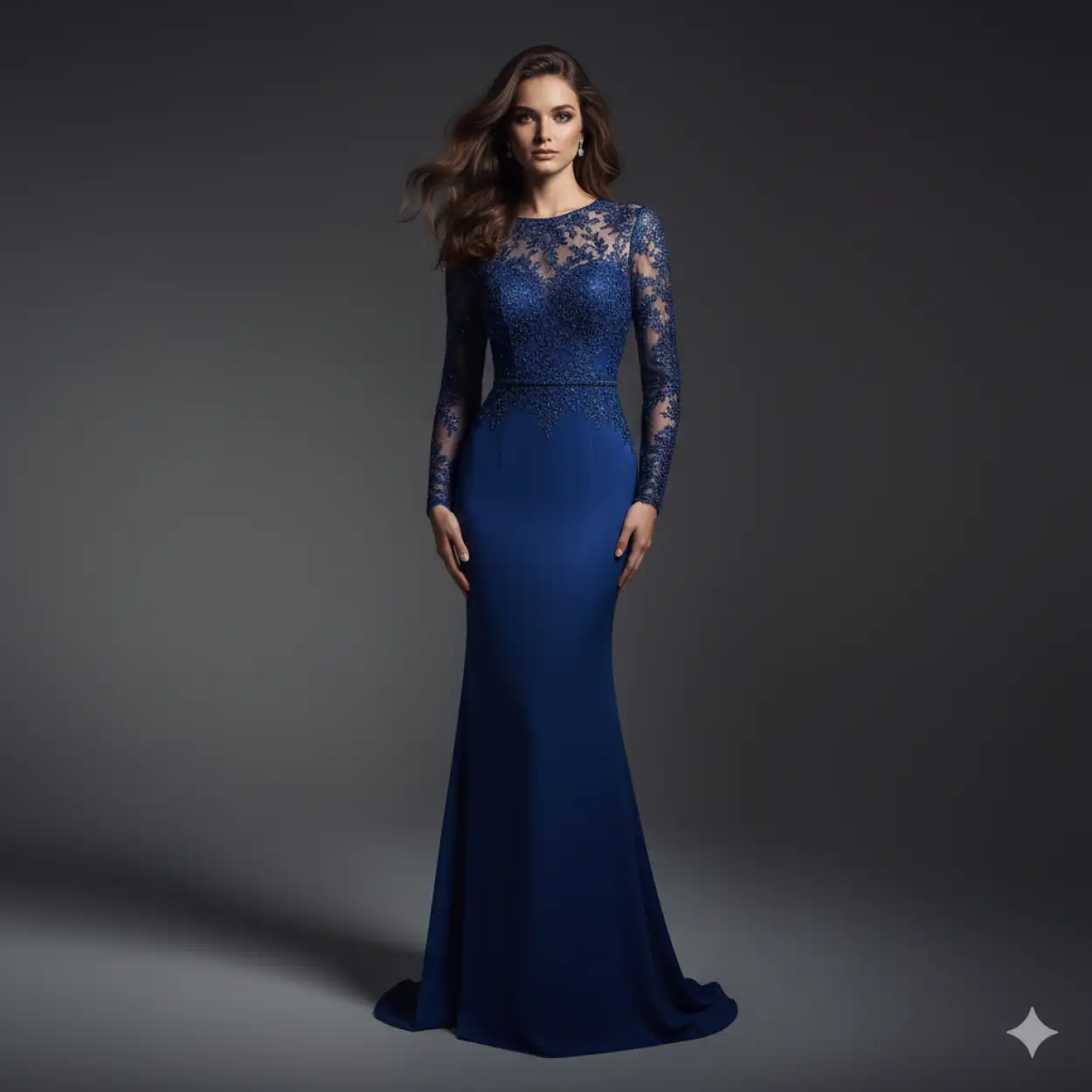 Free Download American Beauty Portrait In Silky Blue Dress With Soft Shadow Tones - High Quality Blue Picture Background