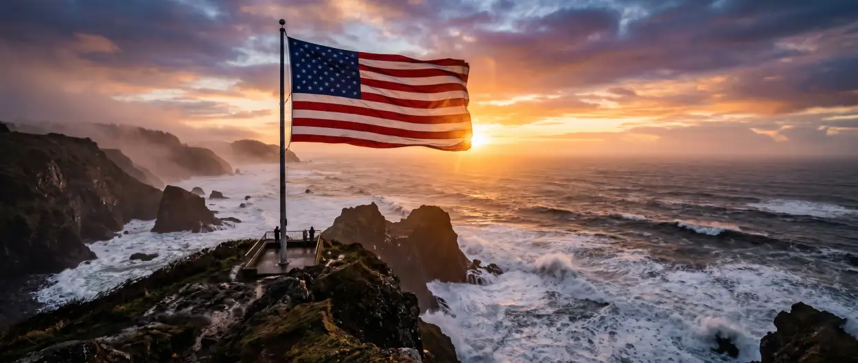 Free Download American Flag Waving Over Ocean Sunset Hd Photography - High Quality Usa Flag Image