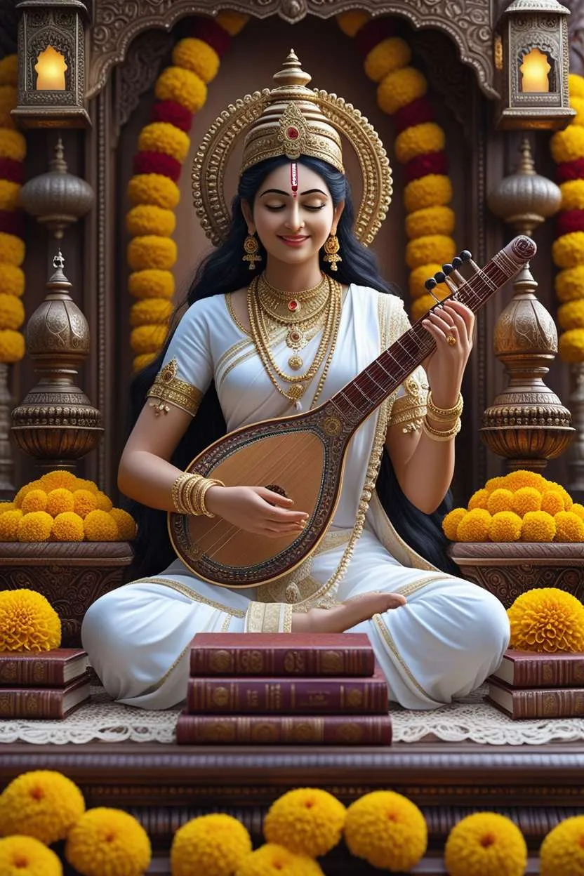 artistic saraswati puja wallpaper for phone