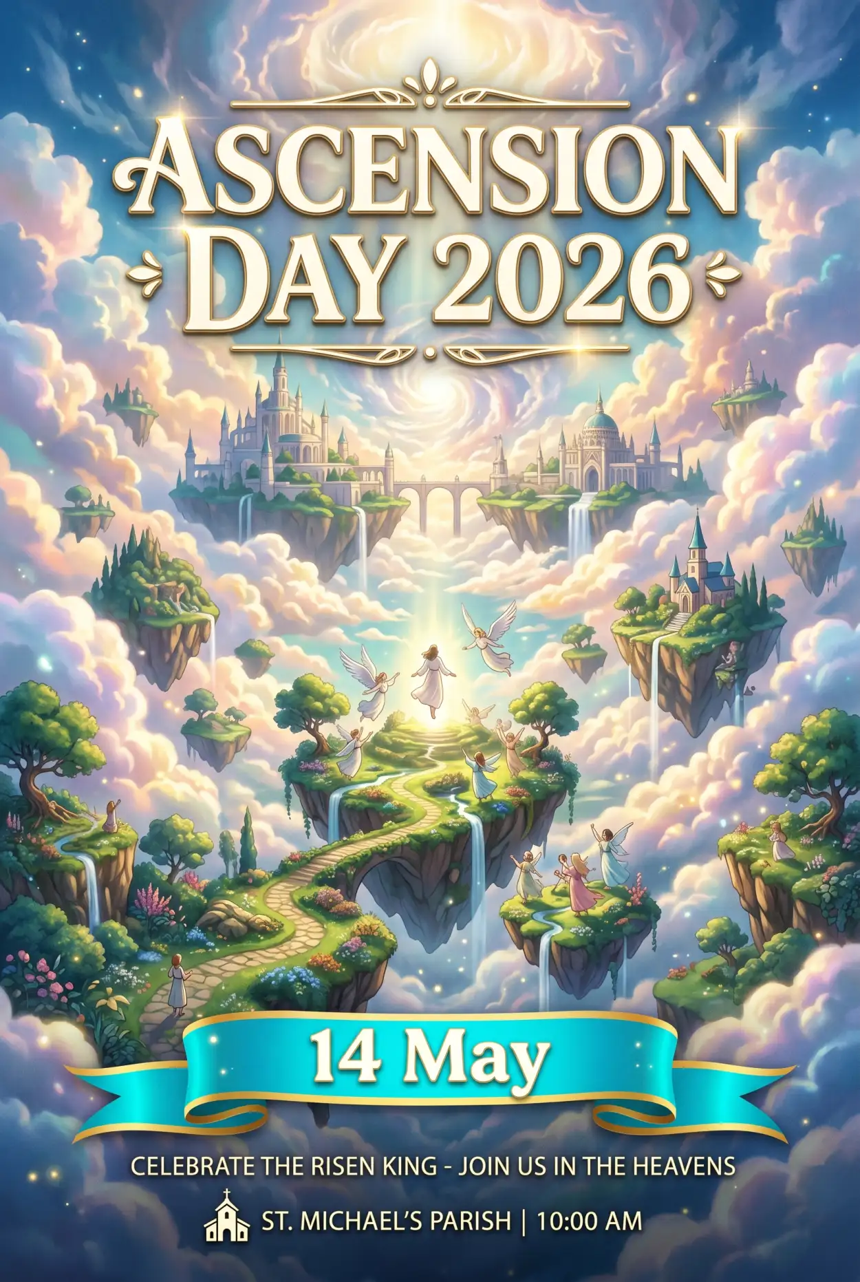 Free Download Ascension Day 2026 Cloud Heaven Poster - High Quality Ascension Day 2026 Wishes Image