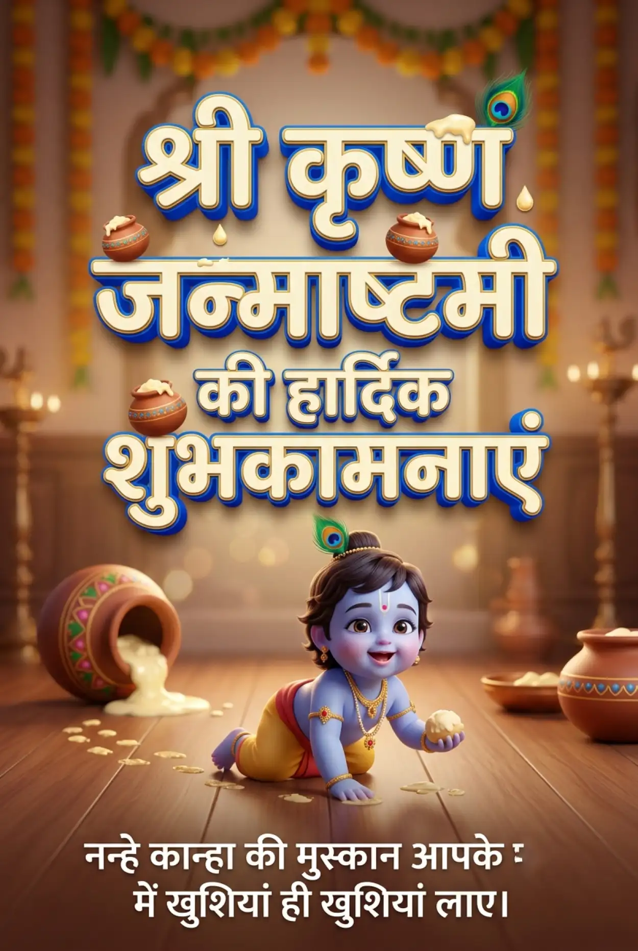 Free Download Baby Krishna Janmashtami Wishes In Hindi - High Quality Shri Krishna Janmashtami Ki Hardik Shubhkamnaye In Hindi Image