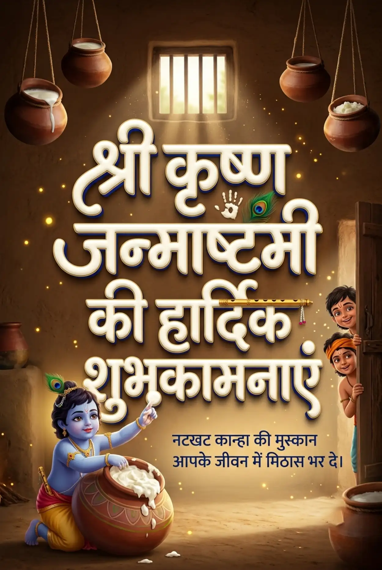 Free Download Bal Krishna Janmashtami Wishes In Hindi Images - High Quality Shri Krishna Janmashtami Ki Hardik Shubhkamnaye In Hindi Image