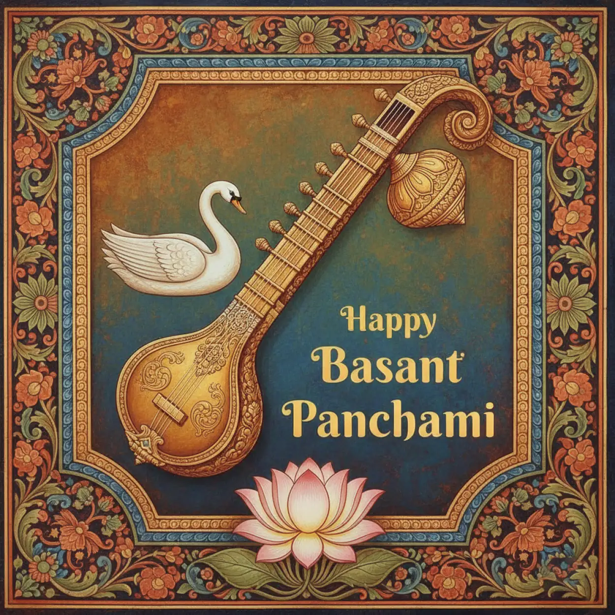 basant panchami banner with book and lotus