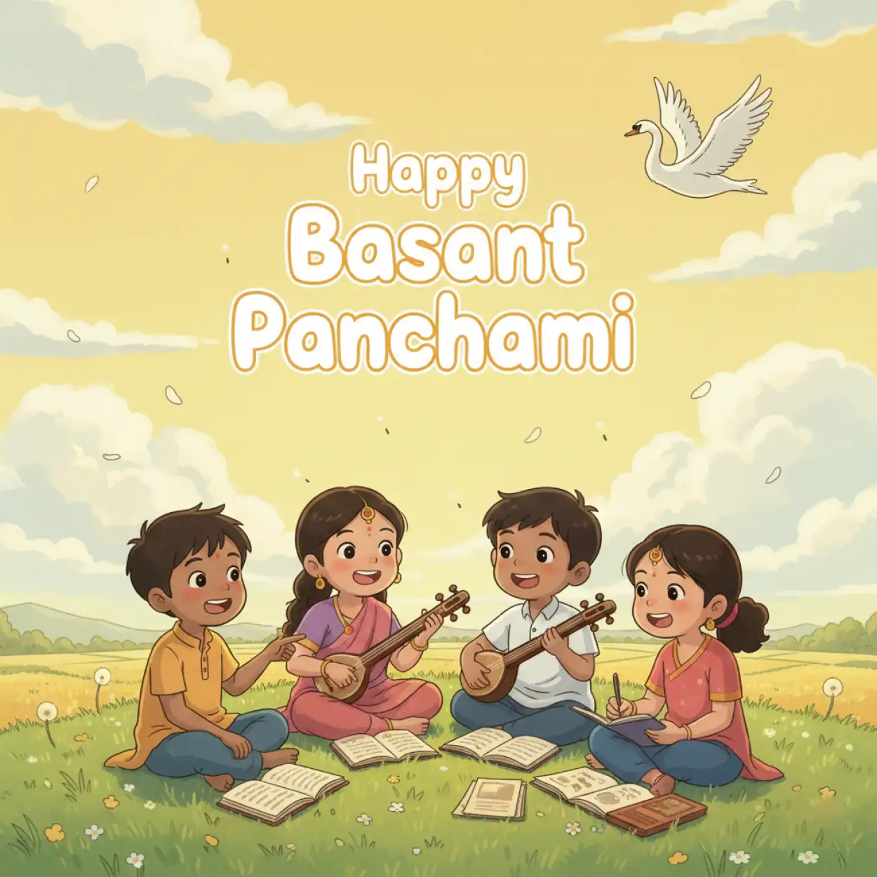 basant panchami banner with kids illustration