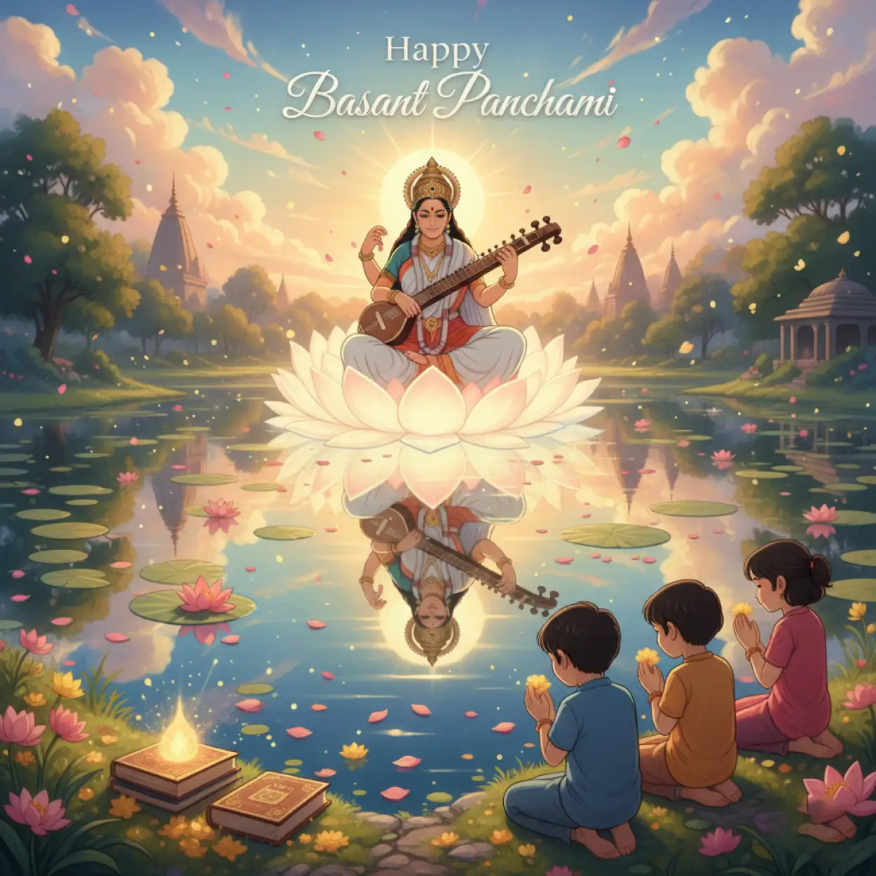 basant panchami wishes with goddess saraswati