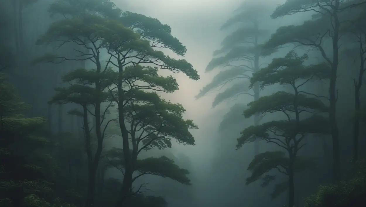 beautiful foggy forest nature scene HD