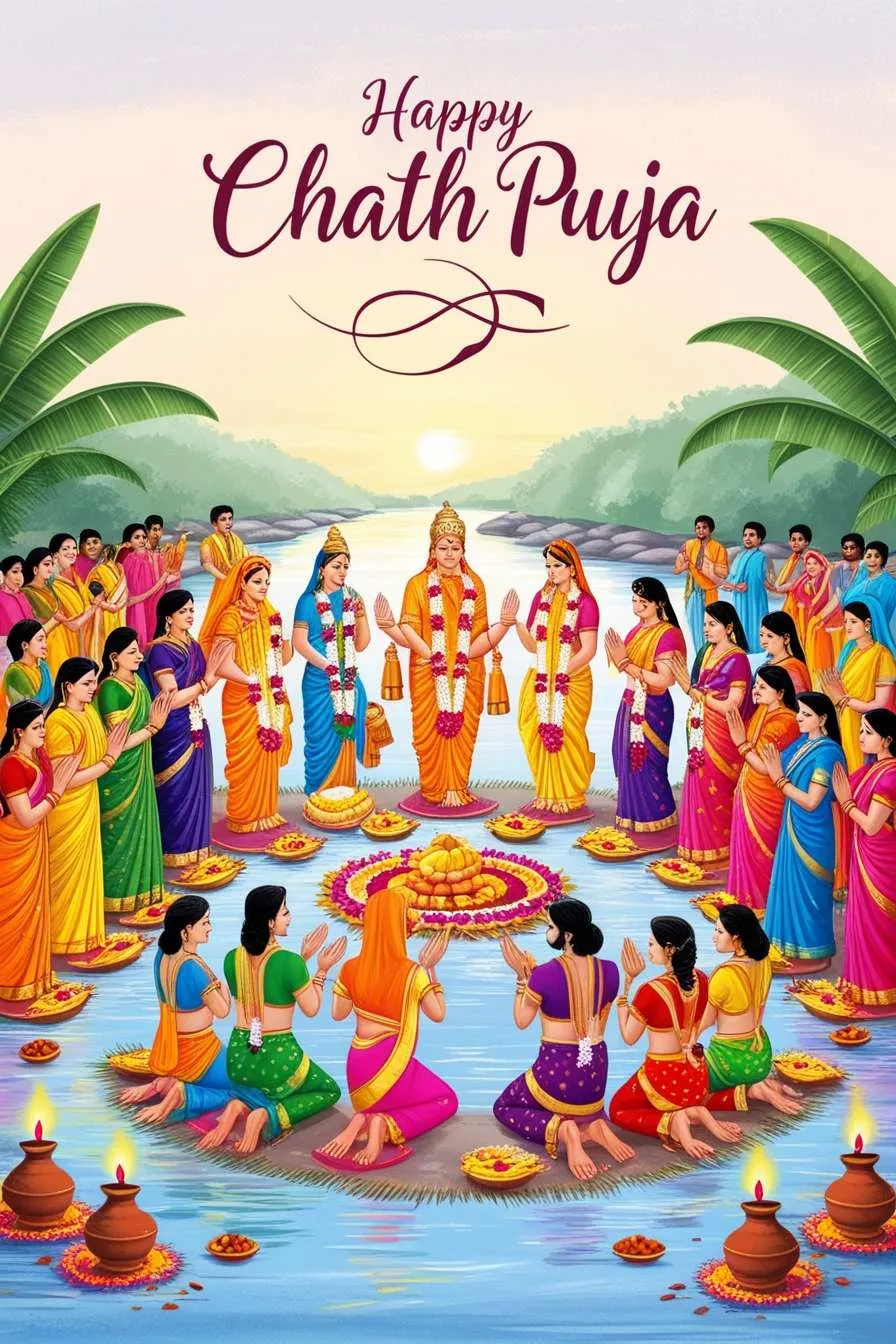 beautiful happy chhath puja illustrations for sharing