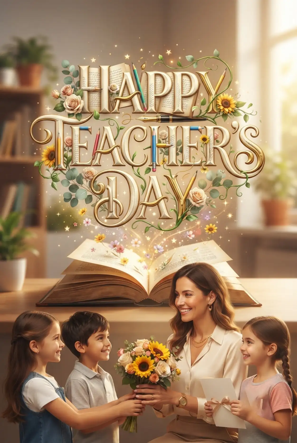 Free Download Beautiful Happy Teachers Day Greeting Cards For Social Media - High Quality Teachers Day Cards Image