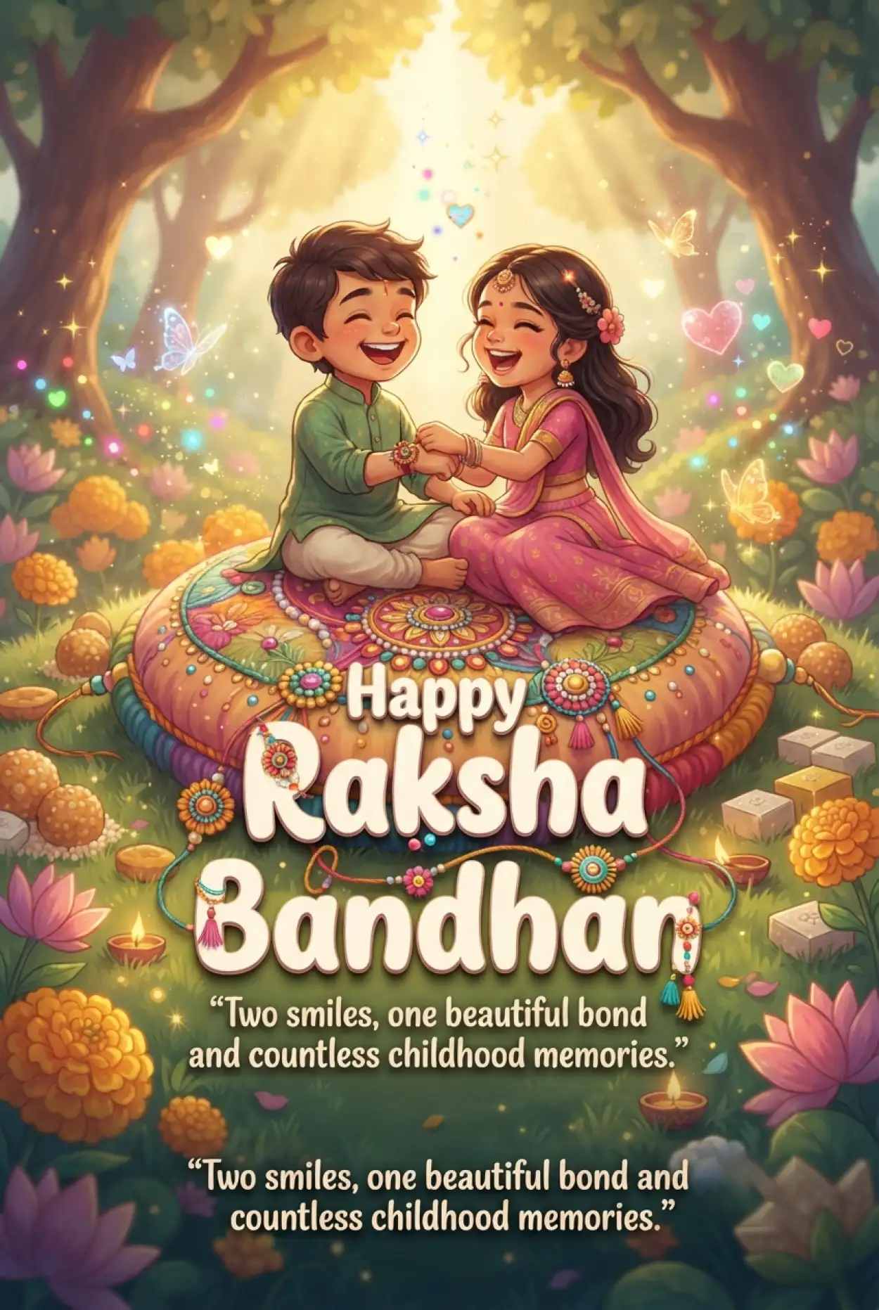 Free Download Beautiful Rakhi Card Messages For Little Kids - High Quality Happy Raksha Bandhan Wishes For Children Image