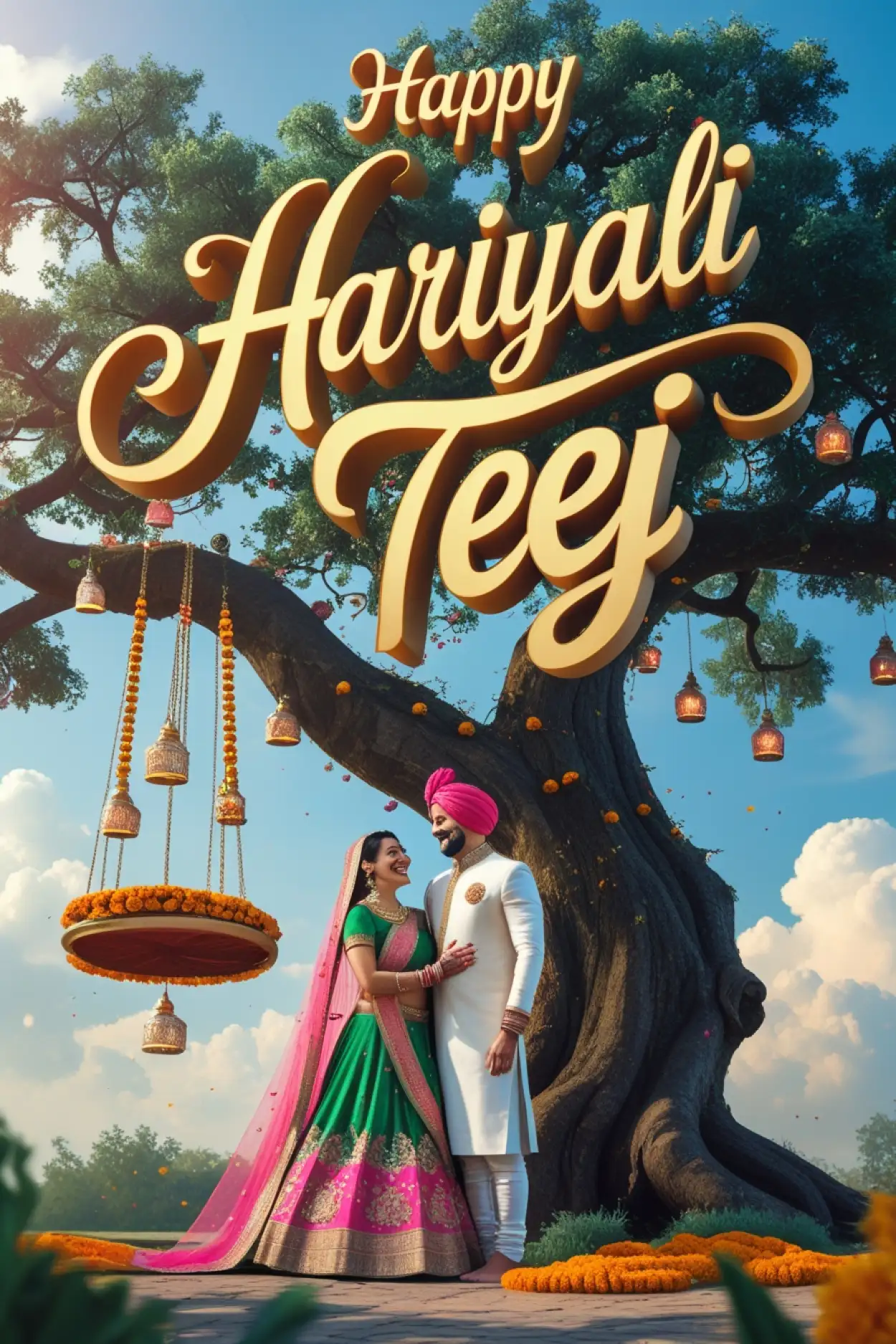 beautiful teej wishes with swing background