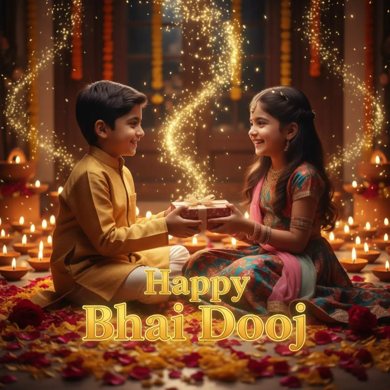 bhai dooj 2025 wallpaper with diya and tilak